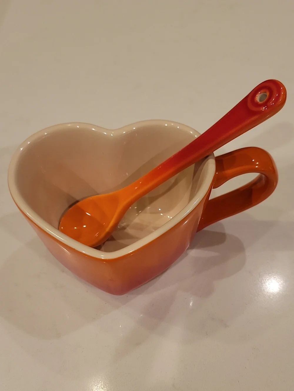 Le Creuset Flame Orange Heart Mug And  Cafe Spoon Bundle